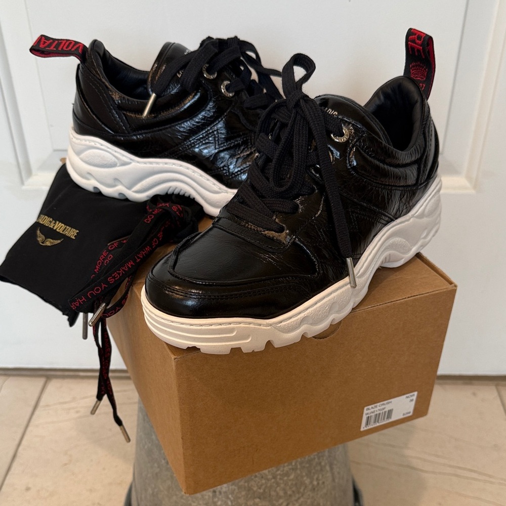 Zadig & Voltaire Glossy Black Sneakers with White Soles